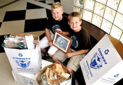 Bennett Ellis (left) and Haydon King have led the recycling efforts at Ellen Smith Elementary School since they were in the second grade. (Molly Bowman photos)