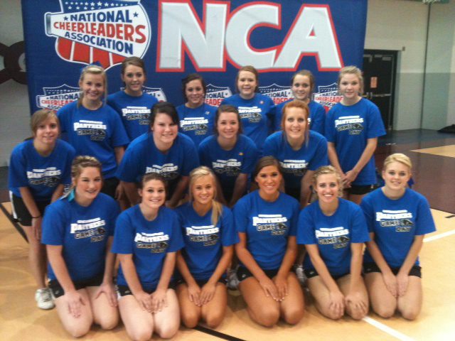 Greenbrier High School Cheerleaders - Devon Hocott (front, from left), Harley Ferguson, Alex Rankin, Carlee Clifton, Bethany Patton, Devin Stacks; Ashley Hilliard (middle), Whitney Kramer, Reagan Steen, Mary Robertson; Bryce Burkheart (back), Meena Wassner, Alexis LaPlante, Brianna Swindle, Allison Hunt, and Tara Victory. Mascot: Ashley Hilliard. Coaches: Nancy Woodall and Candice Henderson.