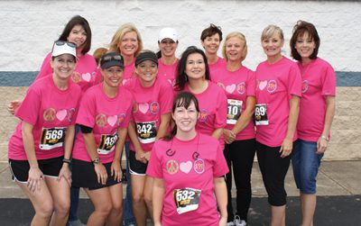 Cher Masters (front) and her friends/ co-workers formed a team to participate in the Toad Suck Daze Run in celebration of her fifth “cancer free” anniversary following a skin cancer diagnosis. The team included Jen Moix (first row, from left), Linda Koger, Mary Goodwin, Michelle Hoyt; Jennifer Campbell (back), Nikki Burk, Paula Prock, Jami Springer, Nancy Thessing, Shari Hoover and Mary Tate. Not pictured: Sherri Pillow and Tracy Coney.