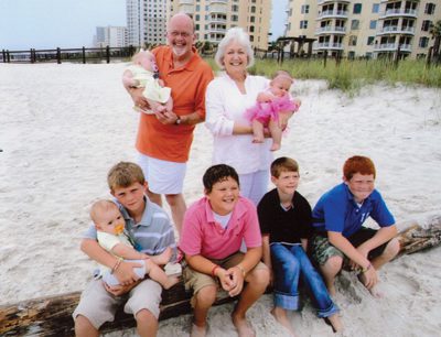 Jackson Williams (front, from left), Cain Newton, Garrett McCollum, Lando Newton and Talon Newton; Mary Helen Rose Faulkner (back) grandparents Don and Nancy Bingham and Ellie Bingham.