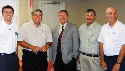 Bryan Greathouse, Edward Jones Investments; Charles Penick, president, Petit Jean State Bank; Dr. Larry Davis, chancellor at the University of Arkansas Community College at Morrilton; Conway County Judge Jimmy Hart; and John Gibson, president of the Morrilton Area Chamber of Commerce.