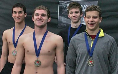 The boys first place 200 IM Relay team - Landon Ward (front), Tyler Crosson; William Bryden (back) and Isaac Powers. (Rebecca Kinworthy photo)