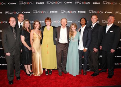 Kelly Shipp (right) with the other winning photographers, Bryce Dallas Howard and Ron Howard. (Kevin Kane photo)