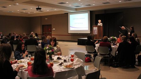 Amy Reed, president of the Conway Regional Women’s Council, welcomes those attending last year’s State of Health luncheon. This year, Jay Bradford, state insurance commissioner, will be the featured speaker.