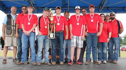 East Regional Senior Second Place Cabot: Noah Simmons (front, from left), Kolbe Garner, Jaret Smith, Andrew Murtishaw, Lane Hill; AYSSP Coordinator Chuck Woodson (back), Coach Jerry Hill, Dan Simmons, Clay Whiting, Dan Gentry, Tracy Hill, Mary Murtishaw and Brad Staley.