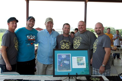 “Loving LIFE” at the Renewal Ride: Brooks Walthall (from left), Kyle Allison, the Rev. Larry Pillow, Ray Akin, James Loy and Josh Kear.