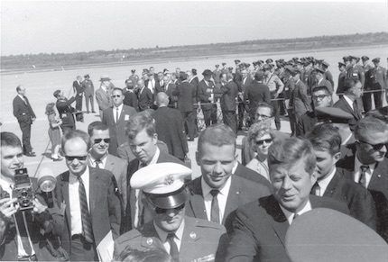 President John F. Kennedy greets well-wishers at Little Rock Air Force Base on Oct. 3, 1963, just one month and 19 days before his death. Kennedy was en route to Heber Springs to dedicate Greer’s Ferry Dam when this picture was taken. (USAF photo)