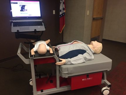 Mobile simulation stations are equipped with adult and infant manikins.