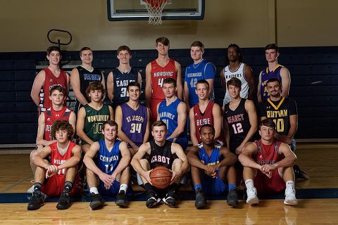 Members of the 501 Basketball Team: (front, from left) Hunter Neely (Vilonia), Scott Ashby (Conway), Jalen Brown (Cabot), Tre Minton (Guy-Perkins), Jacob Bremmon (Heber Springs); (middle) Ethan Hill (Nemo Vista), Zane Haney (Wonderview), Spencer Pope (St. Joseph), Kanyin Martin (Mount Vernon-Enola), Steele Harris (Beebe), Joe-Todd Smith (Searcy), Hunter McClung (Quitman); (back) Andrew Poole (Sacred Heart), Benjamin McNair (Faulkner Co. Falcons), Jacob Wood (Conway Christian), Travis Turley (Harding Academy), Tanner Tilley (Greenbrier), J.T. Smith (Riverview) and Ethan York (Mayflower). Not pictured: Rashid Washington (Morrilton). (Mike Kemp photo)